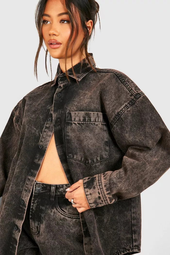 Dirty Wash Oversized Denim Shirt | boohoo (US & Canada)