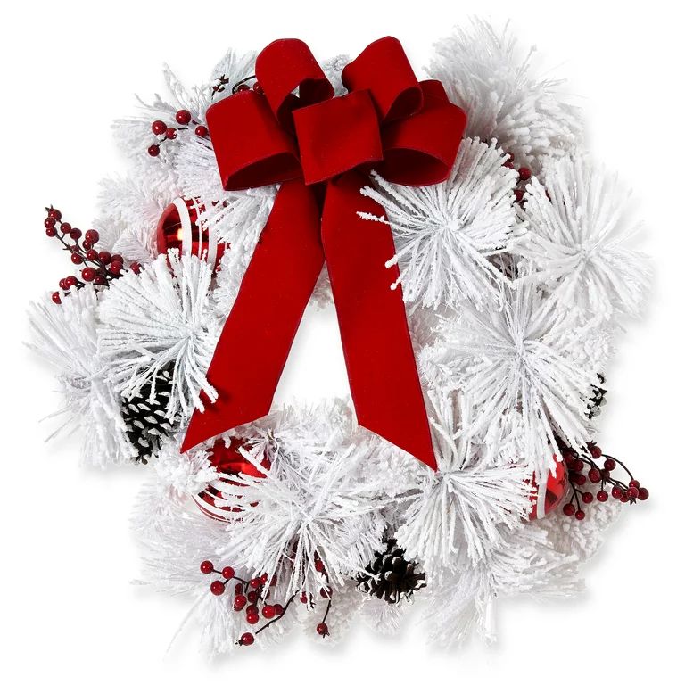 Holiday Time Pinecone and Red Ornaments Christmas Wreath with Red Bow, 28 Inch | Walmart (US)