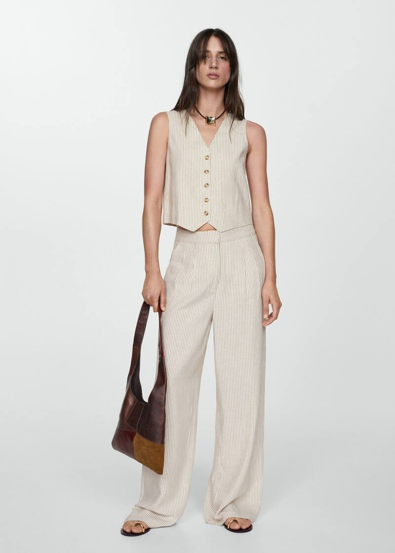 Striped linen suit vest -  Women | Mango USA | MANGO (US)