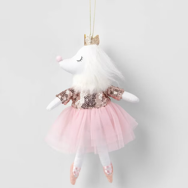Fabric Ballet Dog in Sequined Dress with Crown Christmas Tree Ornament White/Pink - Wondershop... | Target