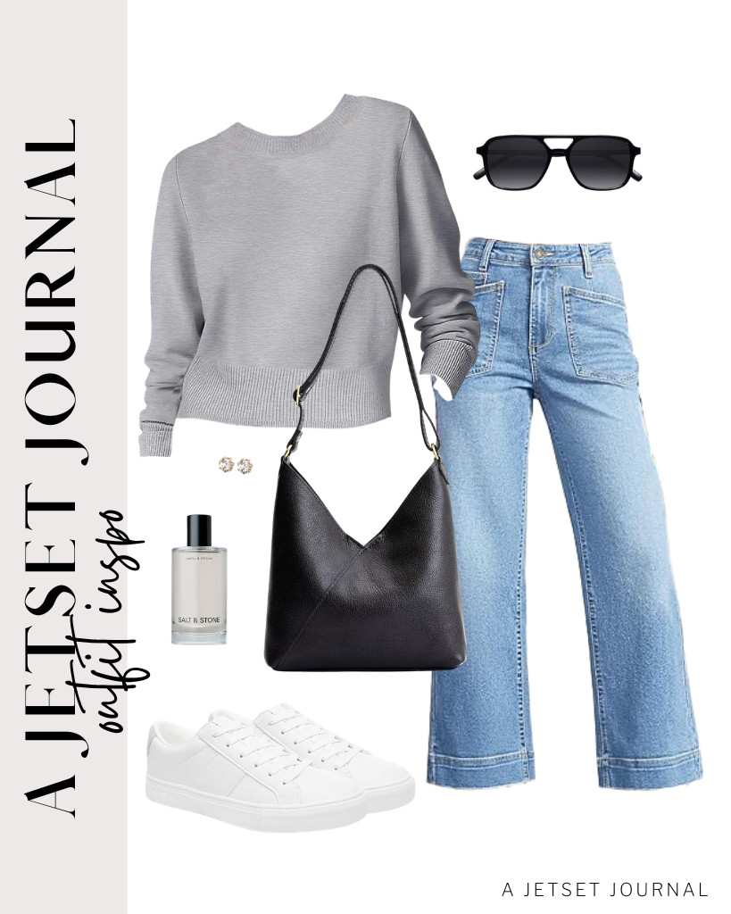 Start your next outfit by wearing a gray ANRABESS sweater and Cicy Bell’s wide-leg jeans. Grab this Portland Leather Goods shoulder bag and pair it with these fashion sneakers for a chic fit. This set of stud earrings goes well with this look, too.

#LTKSeasonal #LTKSaleAlert #LTKTravel
 

 