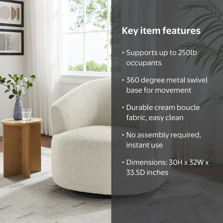 Mainstays Boucle Swivel Accent Chair, Cream | Walmart (US)