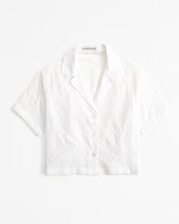 Women's Short-Sleeve Cropped Schiffli Shirt | Women's Tops | Abercrombie.com | Abercrombie & Fitch (US)