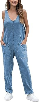 High Roller Denim Jumpsuits for Women Casual Sleeveless Loose Baggy Overalls Jeans Pants Jumpers ... | Amazon (US)