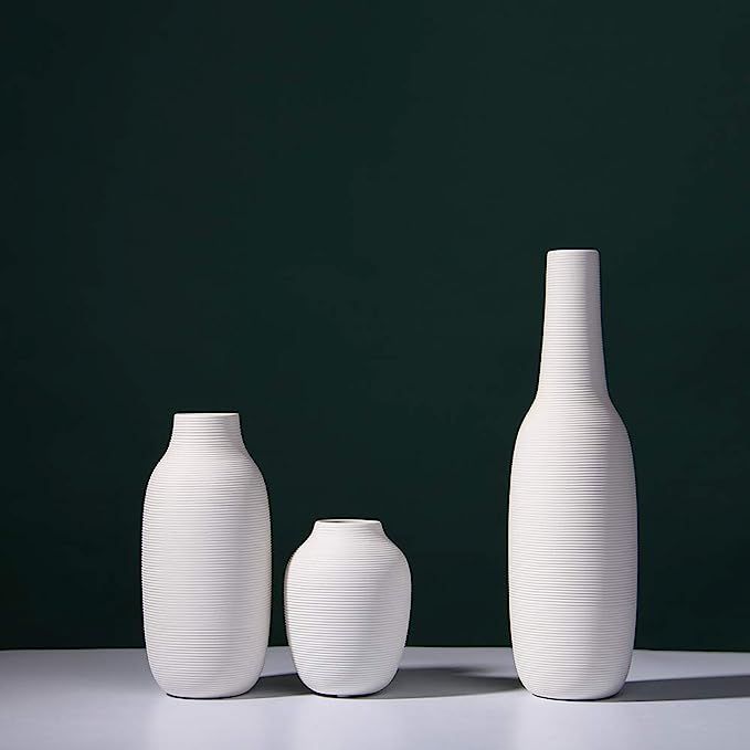 Small White Vase Set (Ceramic), Rustic Home Decor,Thread White,Handmade,Set of 3 Vase | Amazon (US)