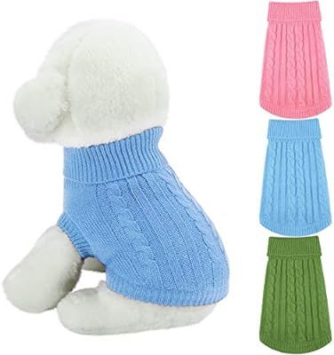 3 Pieces Dog Turtleneck Sweaters Classic Straw-Rope Dog Coat Pet Winter Knitwear Warm Dog Sweater... | Amazon (US)