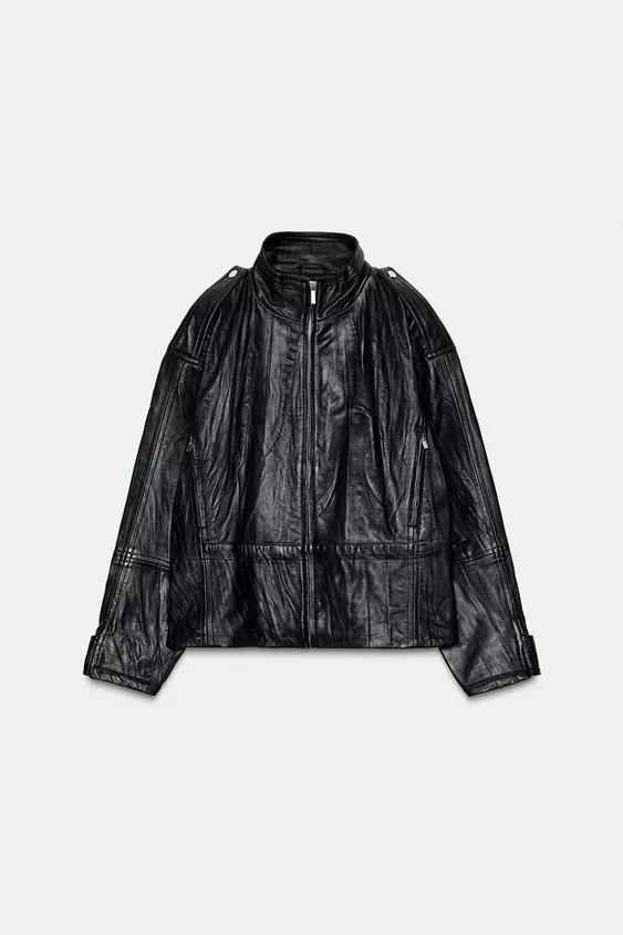 100% LEATHER CRINKLE-EFFECT JACKET | Zara UK