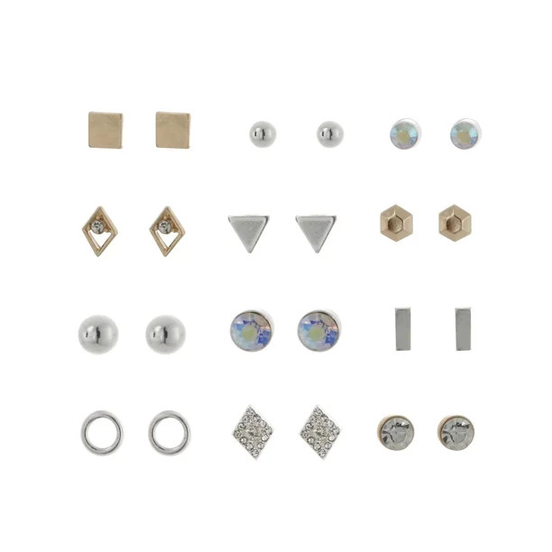 Time and Tru Stud Earrings Set, 12-Piece - Walmart.com | Walmart (US)