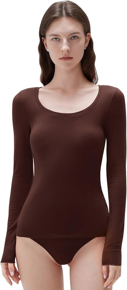 SUUKSESS Cloud Cashmere Women Scoop Neck Fitted Long Sleeve Shirt Basic Knit Tops | Amazon (US)