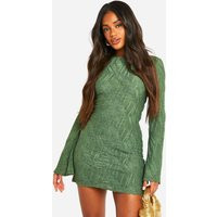 boohoo Women's Textured Flare Sleeve Mini Dress in Green | Size: 4 | Denim | boohoo (US & Canada)