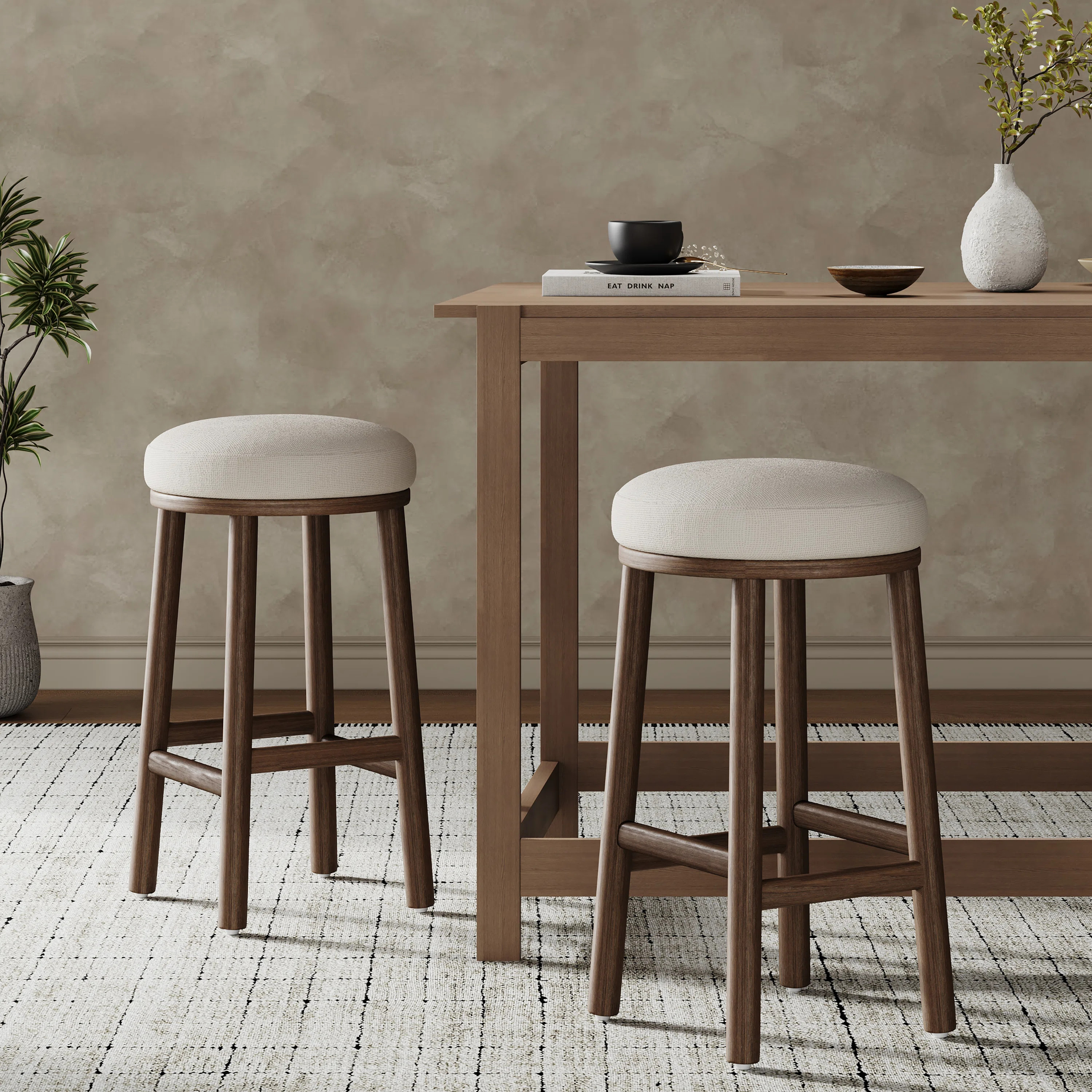 Donald 27.36" Seat Height Rubberwood Counter Stools With Cushioned Seat (Set of 2) | Wayfair North America