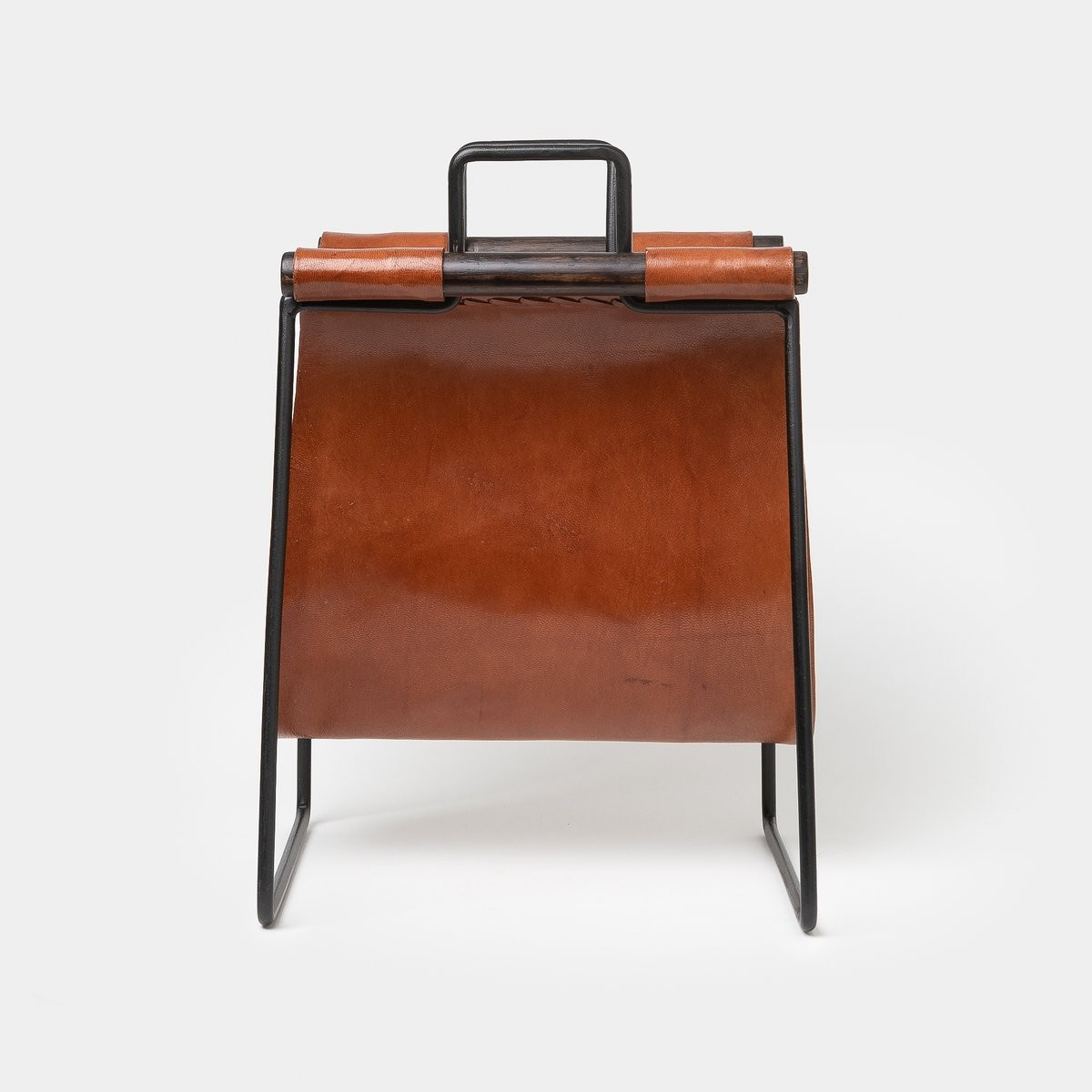 Leather + Iron ''Sling'' Magazine Rack | Amber Interiors