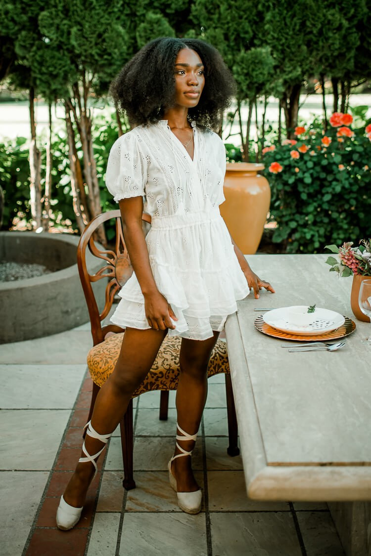 Lovestruck White Eyelet Ruffle Tier Mini Dress | Confête