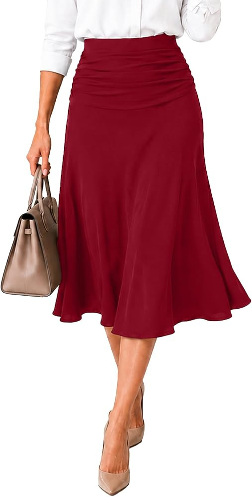 Avanova Women Ruched High Waist Midi Skirs Dressy Casual | Amazon (US)