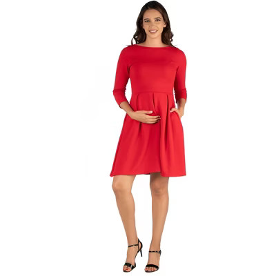 24seven Comfort Apparel Perfect Fit and Flare Maternity Pocket Dress-RED-2X | Target