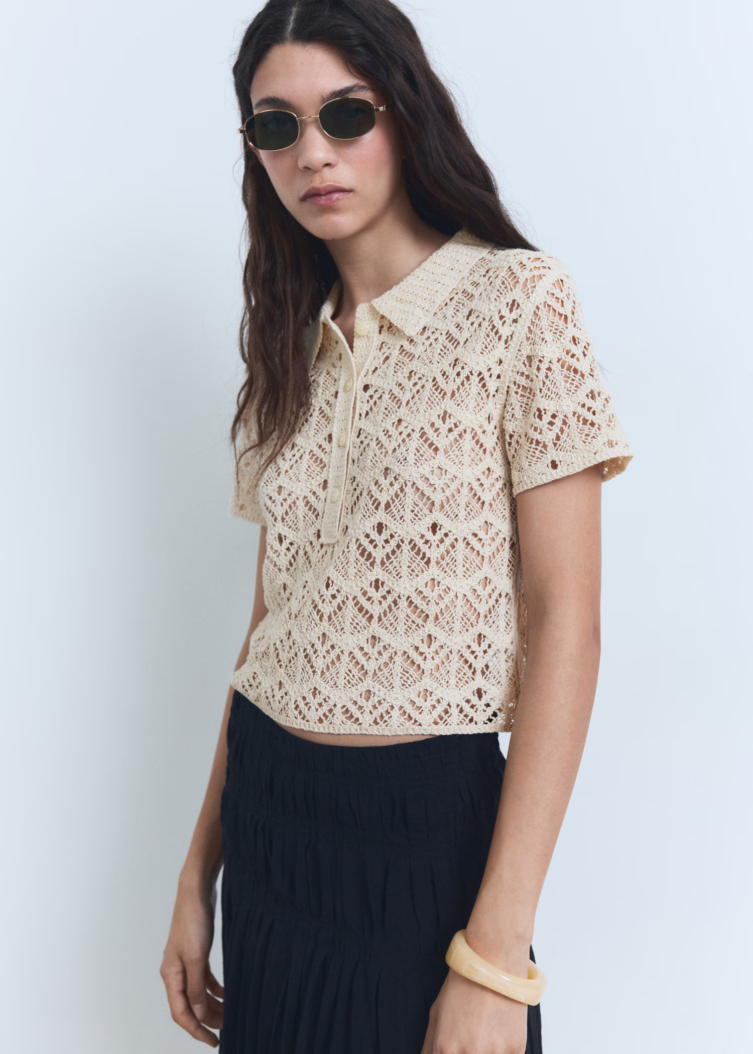 Short-sleeved crochet sweater - Women | MANGO USA | Mango (US/MX/AU)