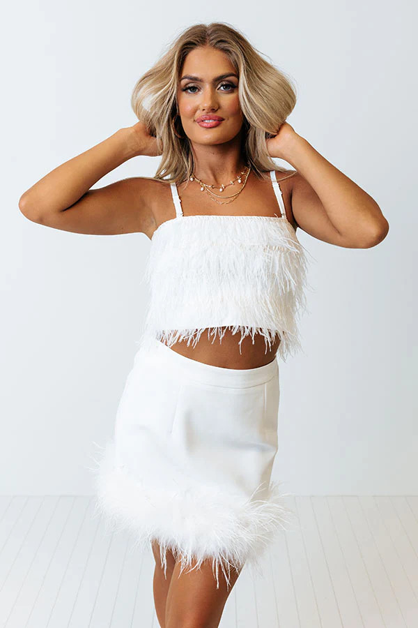 Movie Moment Feather Crop Top In Ivory | Impressions Online Boutique