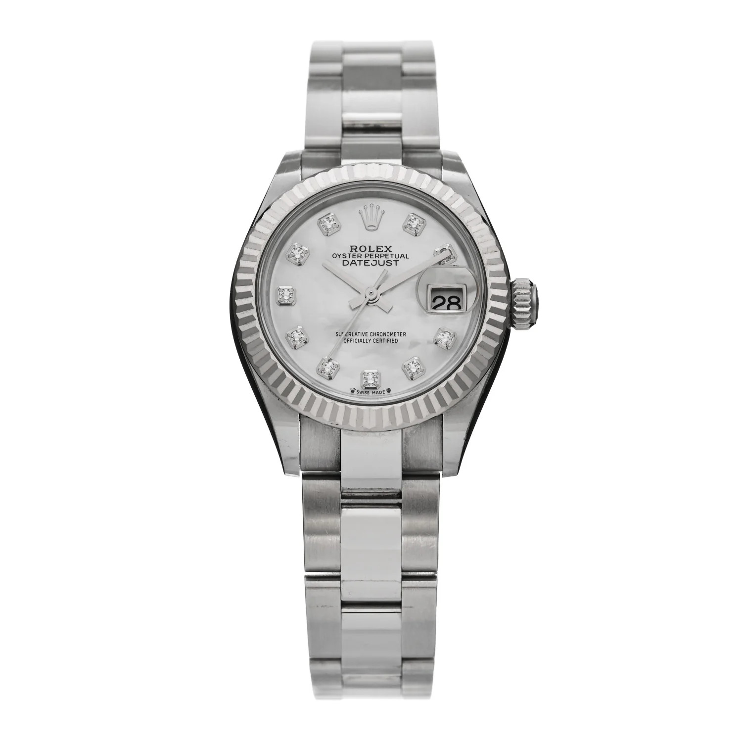 Stainless Steel 18K White Gold Diamond Mother of Pearl 28mm Oyster Perpetual Datejust Watch 27917... | FASHIONPHILE (US)