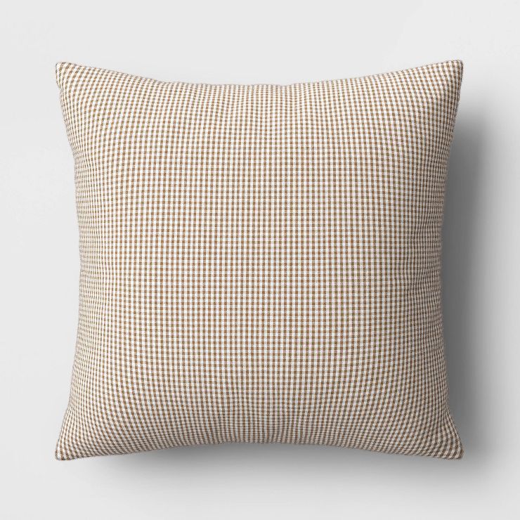 Micro Gingham Outdoor Throw Pillow Dark Taupe - Threshold&#8482; designed with Studio McGee | Target