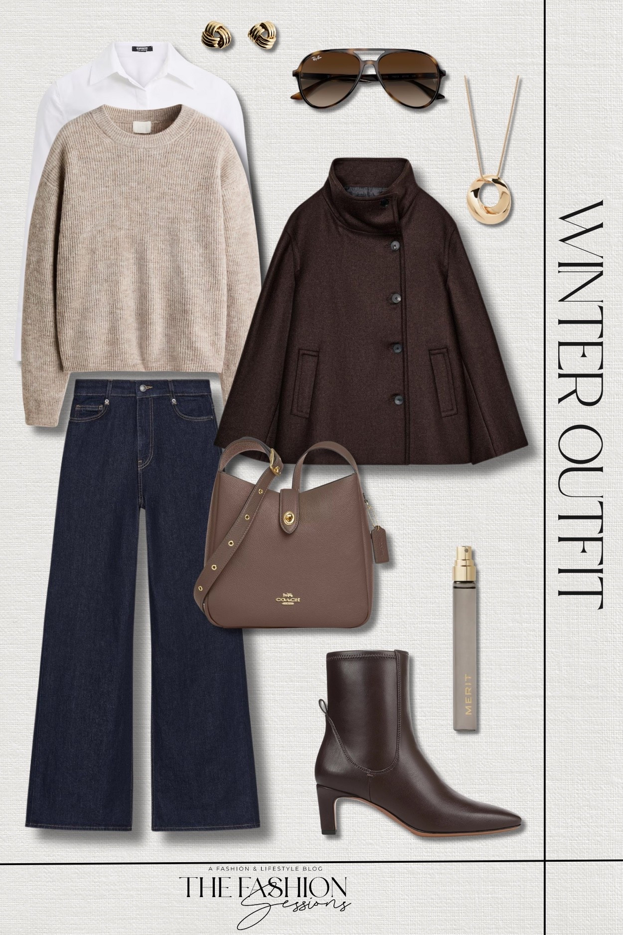 Brown neutrals winter outfit inspo:
high neck wool blend short coat | high-waist wide leg jeans | knit sweater | stretch cotton poplin essential shirt | tarrin square toe zip short boots | coach hadley convertible crossbody bag | merit retrospect parfum | ray-ban tortoise shell aviators | intertwined knot earrings | bold sculptural twist pendant necklace | winter outfit | casual outfit 

#LTKootd #LTKSaleAlert #LTKOver40
