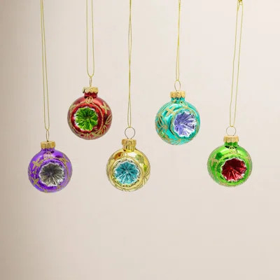 Kurt Adler Hanging Glass Reflector Christmas Ornaments, 45MM Balls, 9-Piece Box | Wayfair North America