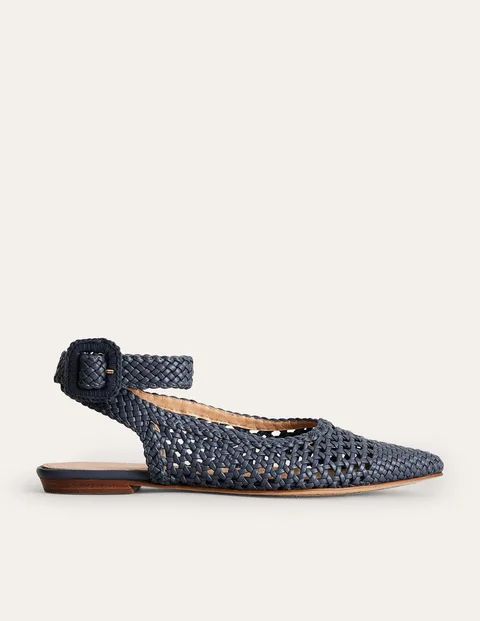Ankle Strap Pointed Flats - Corporal Blue Woven Leather | Boden (US)