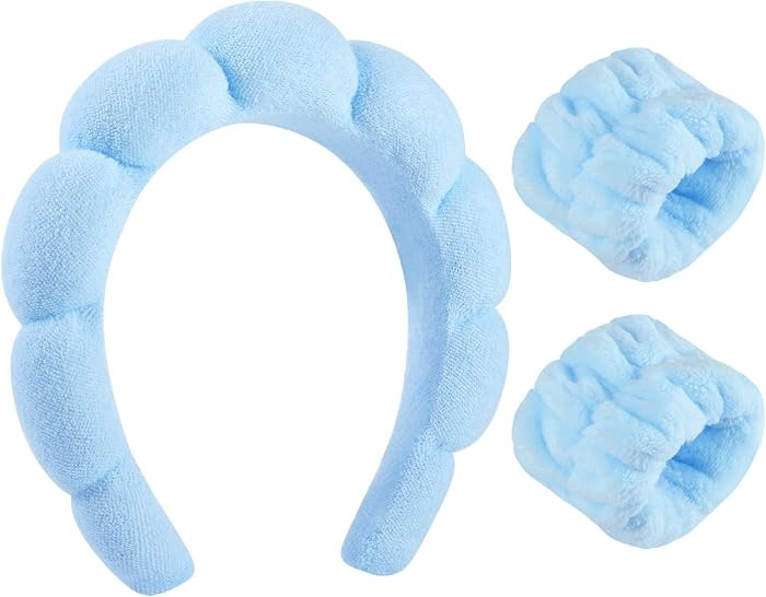 WSICSE Sponge Spa Headband for Women, Skincare Headband and Wrist Washband Set Makeup Hairband fo... | Amazon (US)