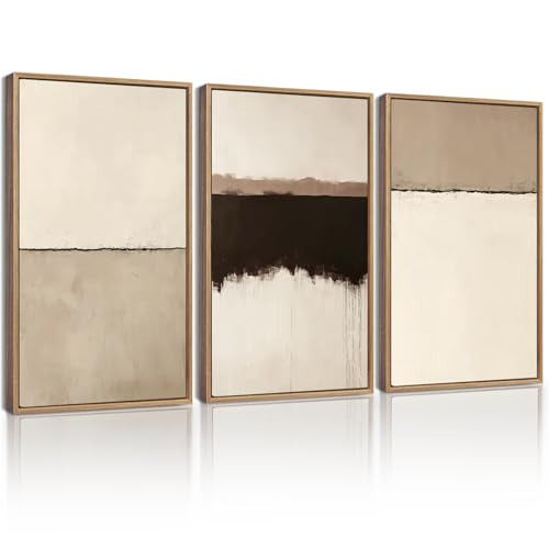 KUVIOKE Abstract Framed Wall Art Minimalist Beige Gray Pastel Watercolor Wall Decor Modern Illustration Neutral Art Painting Home Decor 11x14in (Natural Framed) | Amazon (US)