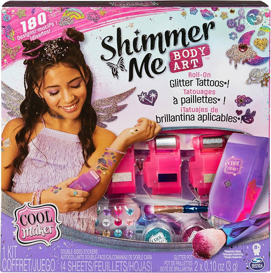 Cool Maker, Shimmer Me Body Art with Roller, 4 Metallic Foils & 180 Temporary Tattoo Designs, Chr... | Amazon (US)