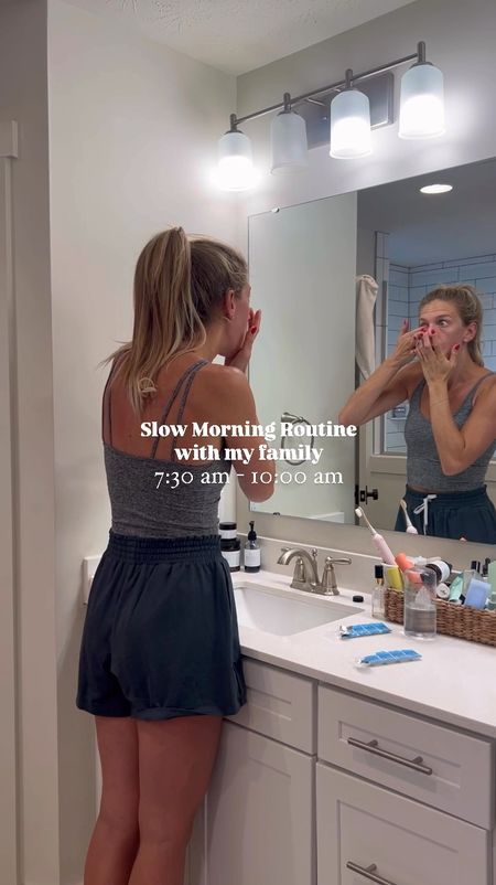 My slow morning routine. Everything I’m wearing is from Vuori. So so comfy! These tanks I’ve been wearing for a couple years now! I wear my true size