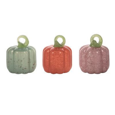 Transpac Glass Mini Pumpkin Set of 3 Fall/Harvest Home Decorations | Target