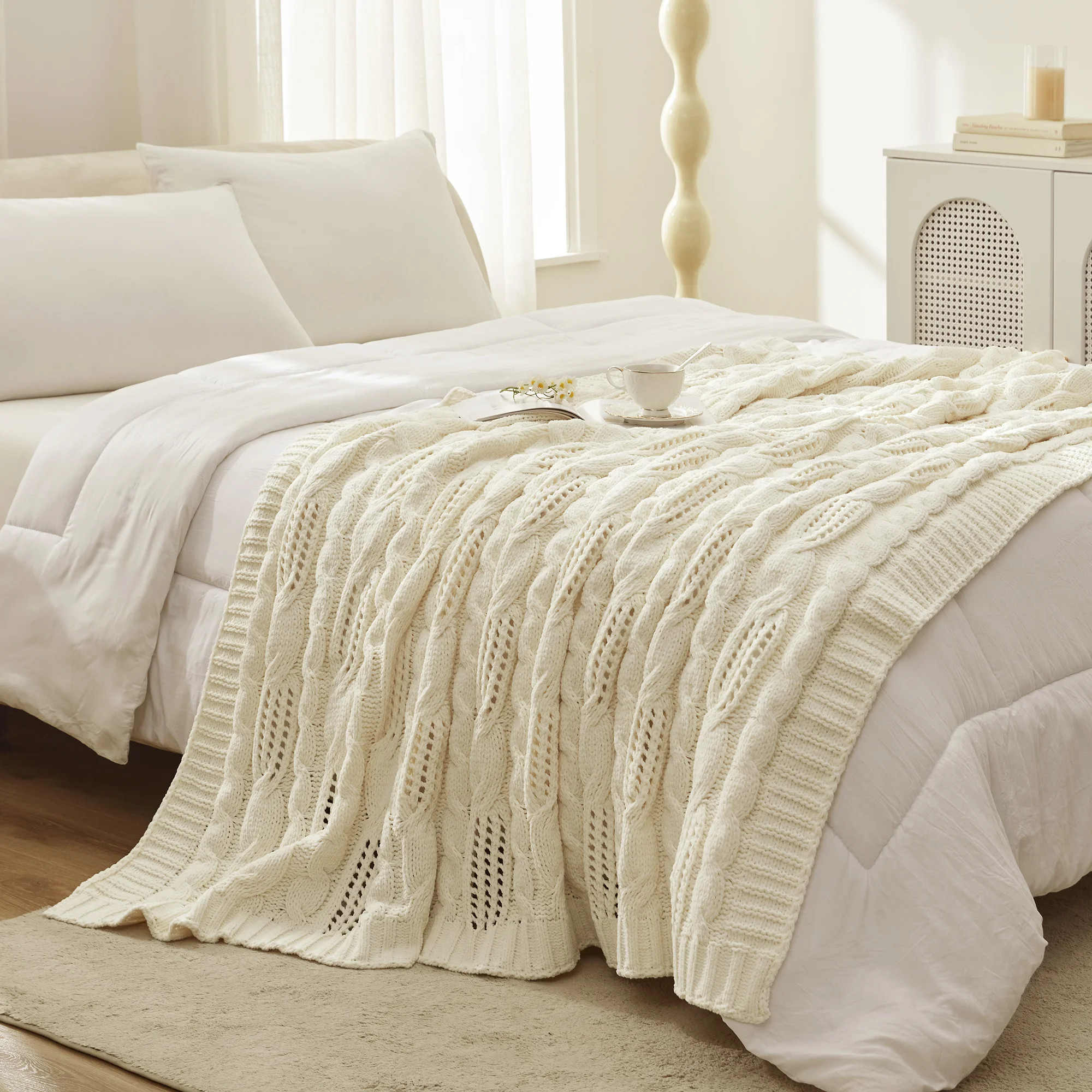 Elegant Chenille Cable Knit Throw Blanket Soft & Breathable Decorative Blanket For Couch, Sofa, And Bed | Wayfair North America