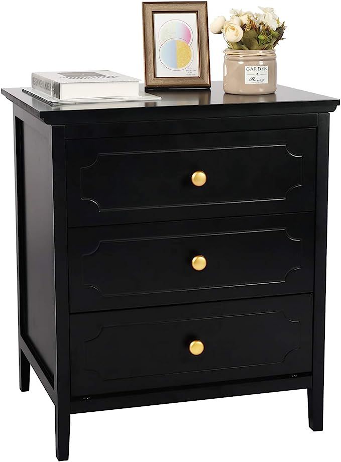 3 Drawer Nightstand Black Side Table Bedroom End Table for Living Room Bedroom with Storage 2 Set... | Amazon (US)