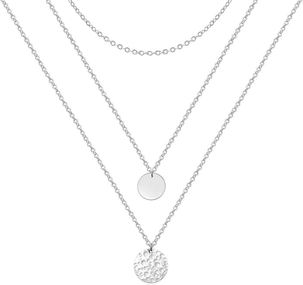 Women Moon Necklace Hammered Coin Full Karma Circle New Crescent Moon Pendant Necklace Layered Ne... | Amazon (US)