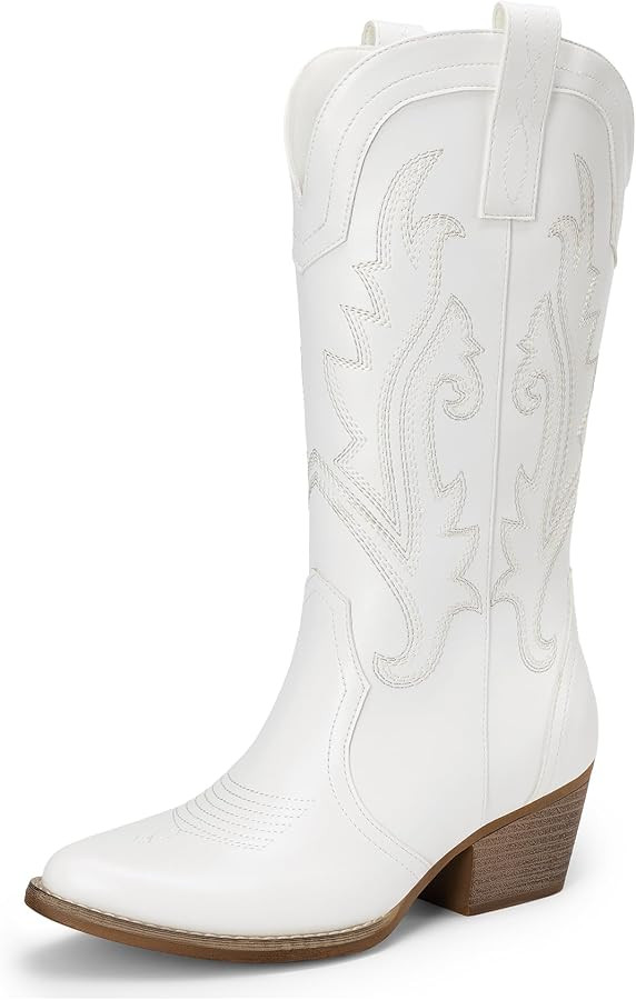 DREAM PAIRS Women's Cowboy Cowgirl Boots Embroidered Pointed Toe Low Heel Western Mid Calf Boot f... | Amazon (US)