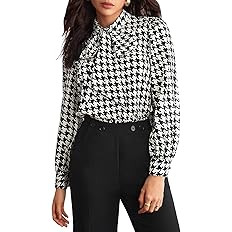 Floerns Women's Printed Bow Tied Neck Lantern Long Sleeve Workwear Shirts Blouse | Amazon (US)
