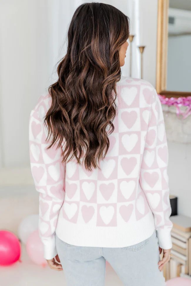 Loving You Is Easy Pink Checkered Heart Sweater | Pink Lily
