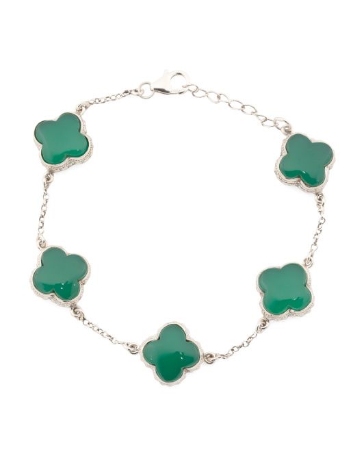 Made In India Sterling Silver Green Onyx Clover Bracelet | TJ Maxx