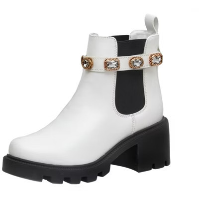 CUSHIONAIRE Women's Julie chelsea boot with Jeweled strap +Memory Foam White 9.5 | Target