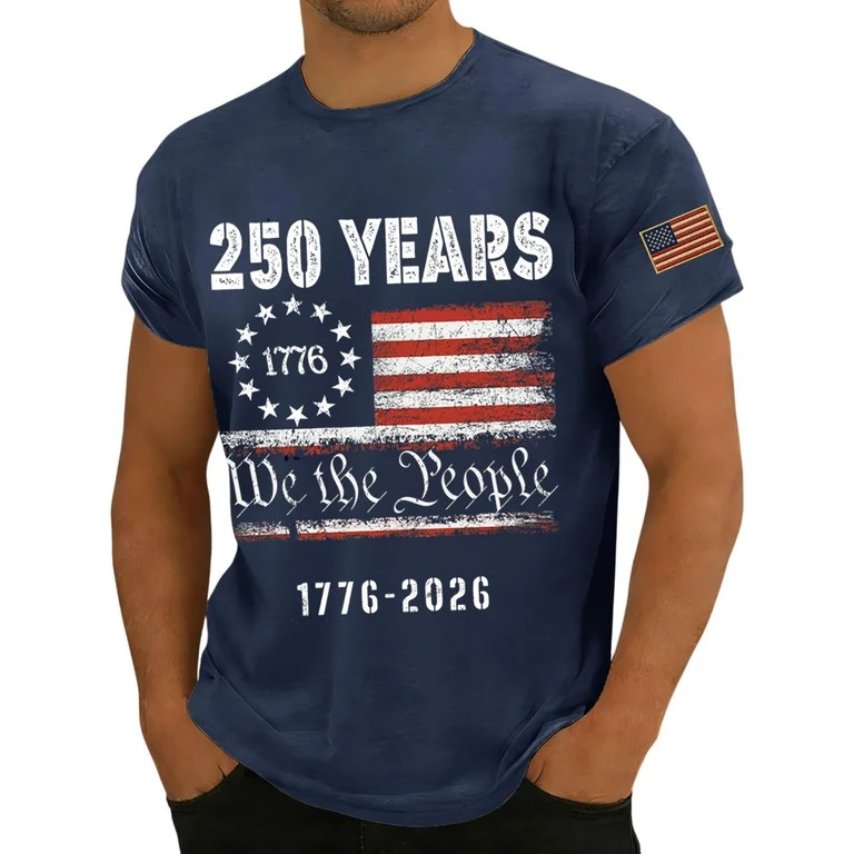 Men's USA 250 Years Patriotic T-Shirt American Flag Graphic Casual Tee USA 250th Anniversary Shir... | Walmart (US)
