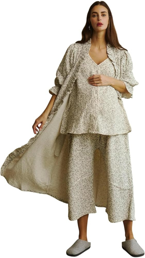 NOTHING FITS BUT Muslin Gauze Nursing Set, Postpartum Nursing Pajamas Set, Soft Pjs Sleepwear Mat... | Amazon (US)