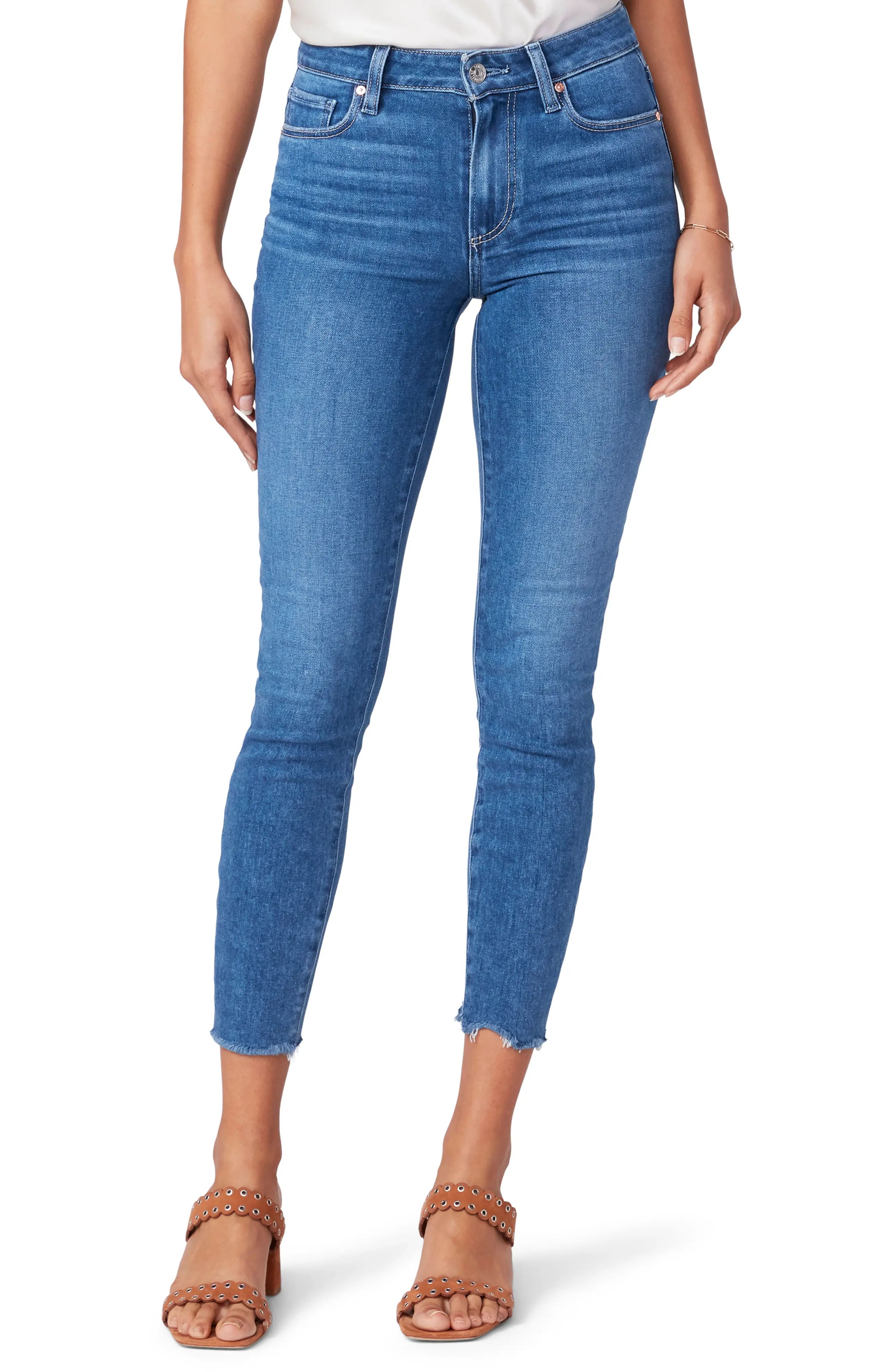 Women's Paige Hoxton Raw Hem Crop Skinny Jeans, Size 23 - Blue | Nordstrom