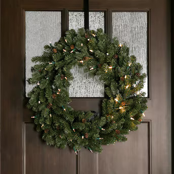 GE 26-in Pre-lit Indoor Battery-operated Green Mixed Needle Artificial Christmas Wreath | Lowe's
