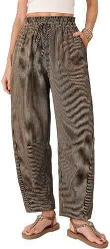 Dokotoo Women's Striped Barrel Casual Pants High Waisted 2026 Elastic Drawstring Trousers | Amazon (US)