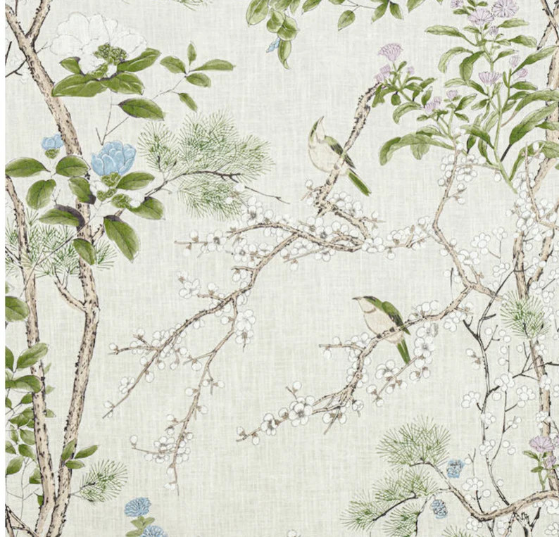 Thibaut Katsura Fabric by the Yard, Leaves, Blossoms and Birds, Botanical High End Print - Etsy | Etsy (US)