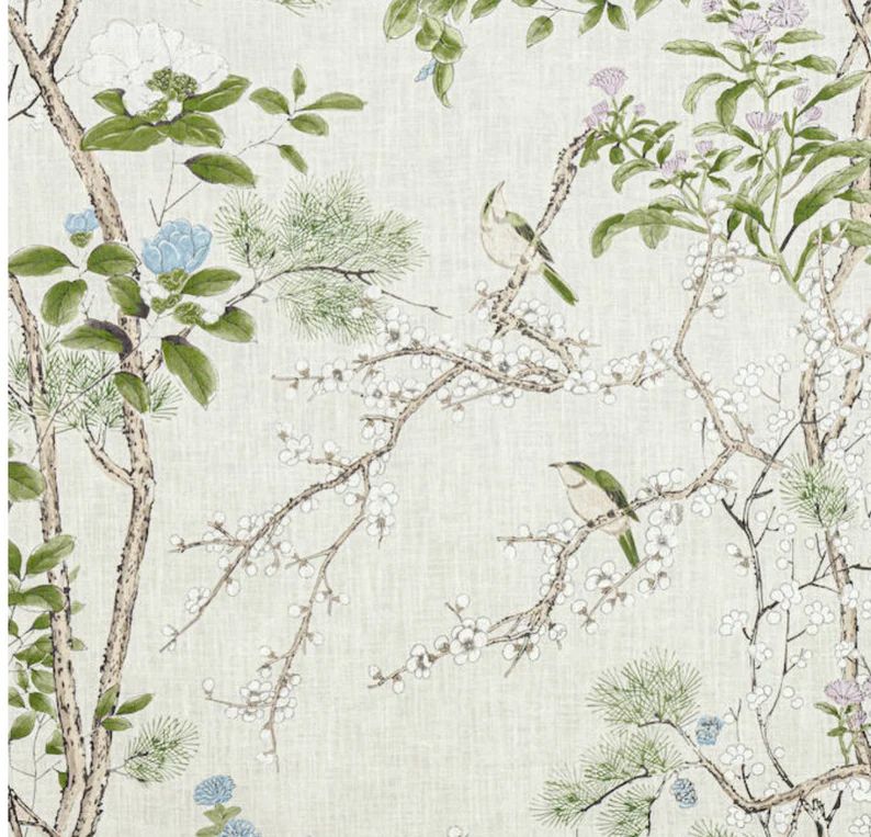 Thibaut Katsura Fabric by the Yard, Leaves, Blossoms and Birds, Botanical High End Print - Etsy | Etsy (US)