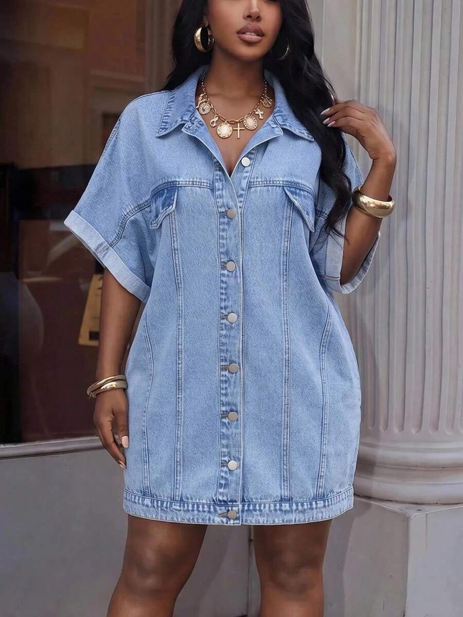 BriallanyX BriallanyX Women's Oversized Denim Shirt Dress | SHEIN