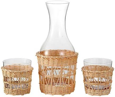 EVEREST GLOBAL Bedside Glass Carafe Set with 2 Tumblers(12.8 oz) and 1 Pitcher(48.3 oz) with Traditi | Amazon (US)