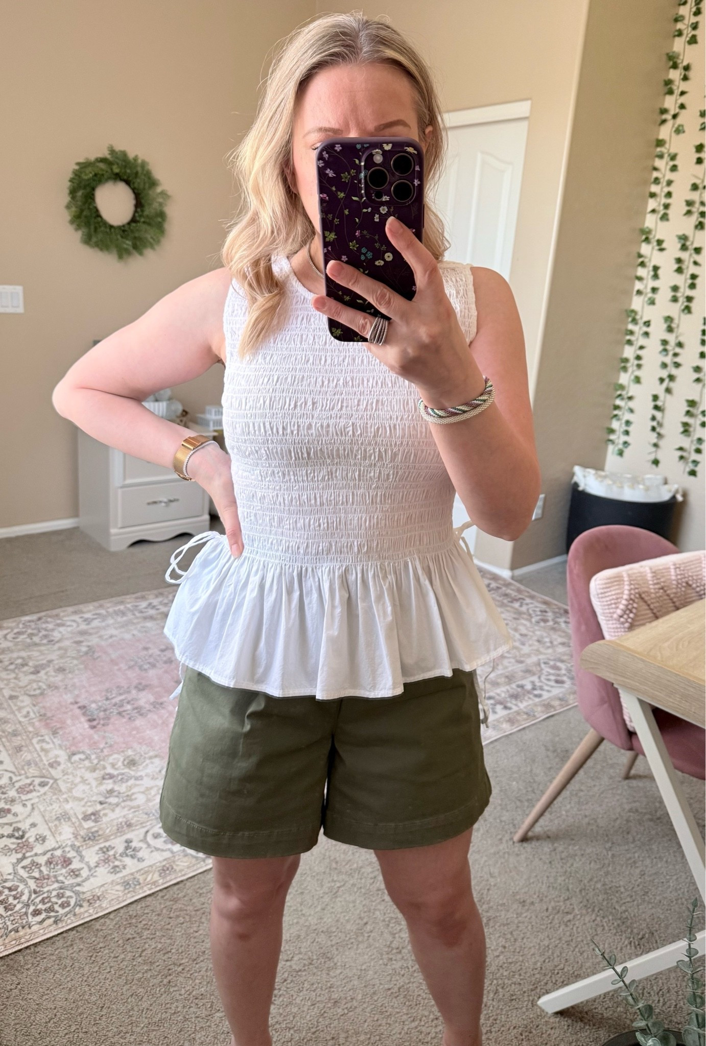 Cute smoked top from Loft on sale. Wearing Xs. Shorts from Amazon in size 4.

#LTKSaleAlert #LTKSeasonal #LTKOver40 #LTKPetite