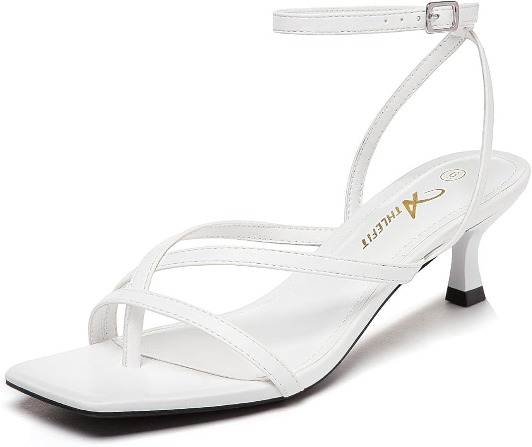 Athlefit Women's Strappy Kitten Heels Square Toe Flip Flops Low Heels Ankle Strap Party Dress Tho... | Amazon (US)